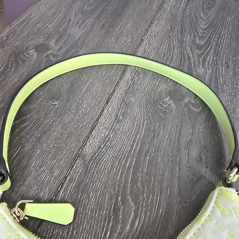Guess Ruma Mini Top Zip  Quilted Logo Embroidered Shoulder Bag Chartreuse Color